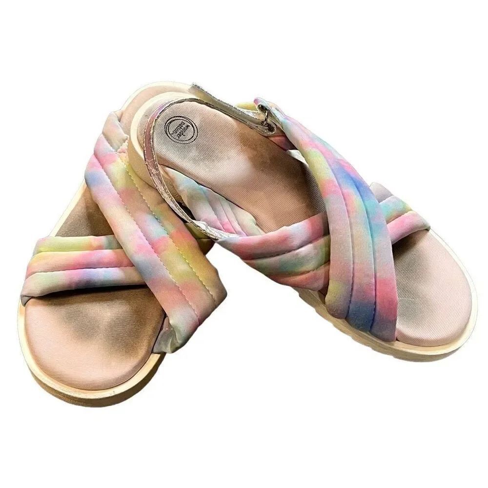 Wonder Nation Girls Rainbow Tye-Dye Cross-band Sandals Size 3